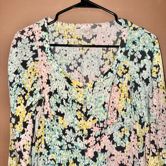 LOFT Ann Taylor Womens Multicolor Floral Long Sleeve Blouse Top - Size XXS - Picture 8 of 8
